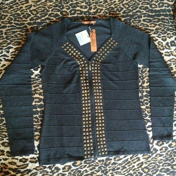 NEW Belldini Charcoal Zip Cardigan, Size L - Picture 5 of 5